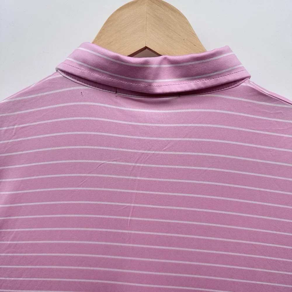 Ralph Lauren RLX Golf M2 Polo Shirt Short Sleeve Striped Pink/White SZ Large NWT